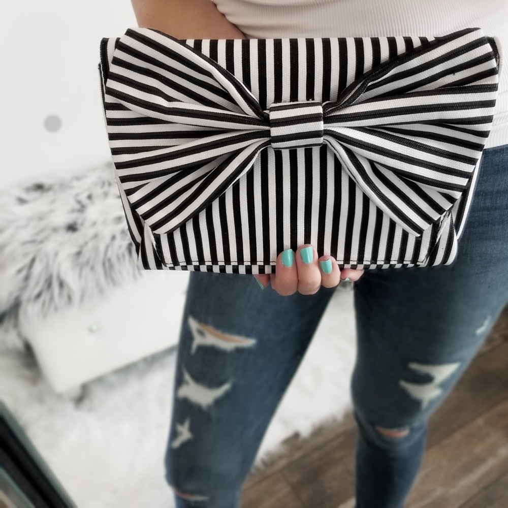 Last1🔒VERANDA Striped Bow Envelope Clutch Handbag - Picture 8 of 10